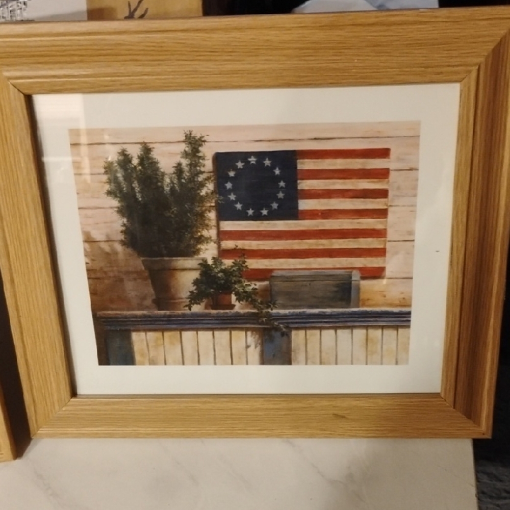 Framed Rustic American Flag Wall Art - Natural Wood Frame